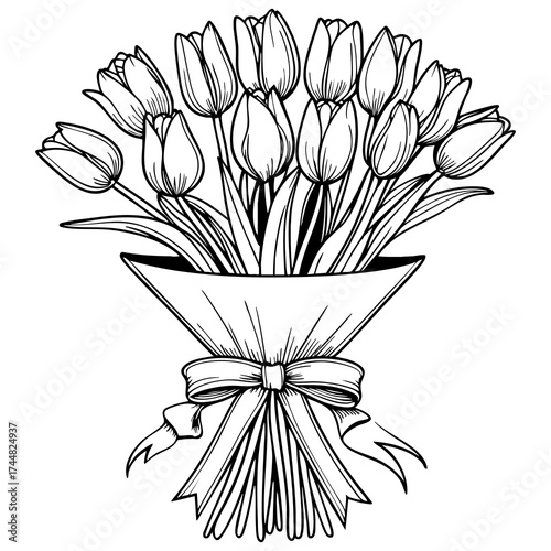 Tulip Flowers Bouquet Coloring Page