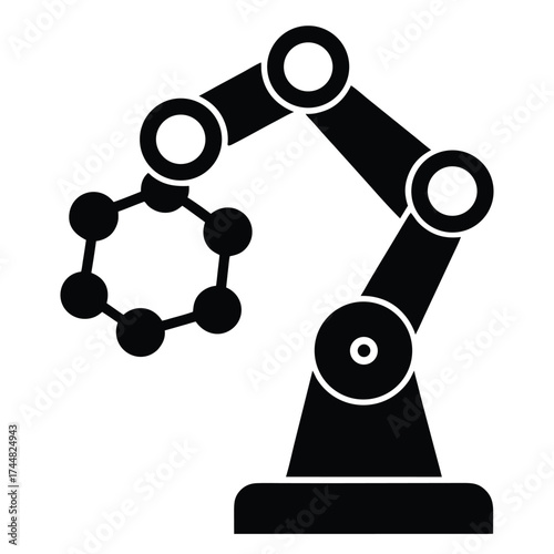 Robotic Arm Holding Molecule Structure in Minimal Science Concept Vector
