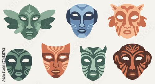 Collection of Tribal Masks - Diverse Cultural Representations.