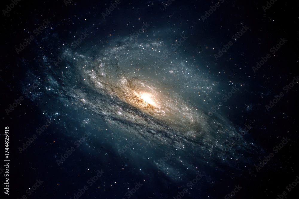 Fototapeta premium Galactic vertigo showcases a breathtaking cosmic odyssey with swirling galaxies, shimmering stars, and the vast expanses of outer space depicting the beauty of the universe