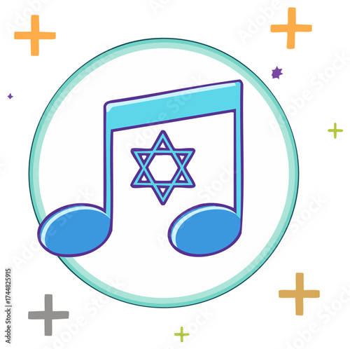 Musical Note Symbol with Star of David Decoration in a Circle, Jewish Music Icon
