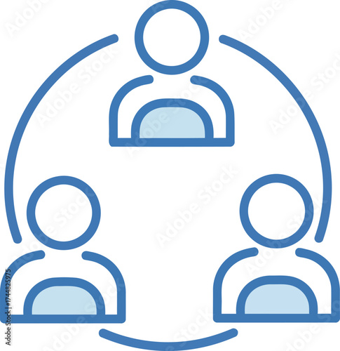 Network and connection icon showing three people linked in a circular arrangement. Represents teamwork, community, partnership, social media, and group communication.