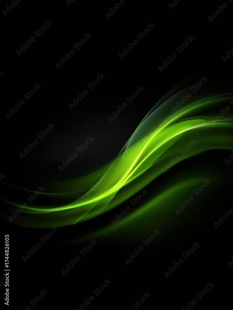 Obraz premium Green Flowing Abstract Design With Soft Curves Against a Black Background Creating a Soothing Visual Effect