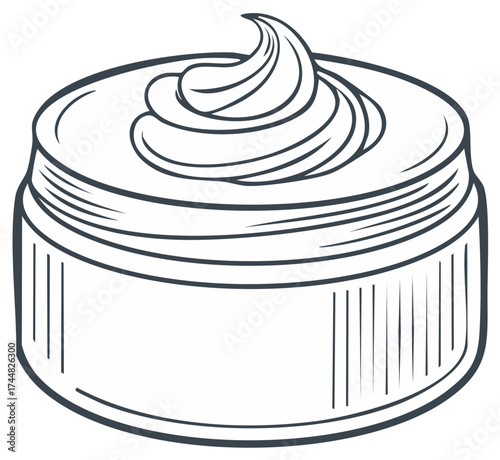 Cosmetic Cream in Jar Line Art Illustration Beauty Product Skincare Treatment