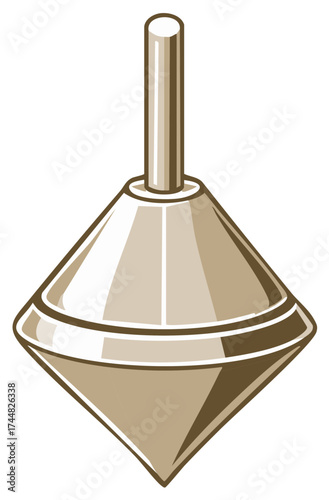 Classic Spinning Top Toy Illustration, Vintage Style Plaything with Handle and Conical Body in Sepia