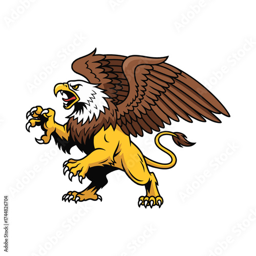 Majestic griffin with the head of a bald eagle and the body of a lion a powerful mythical creature illustration