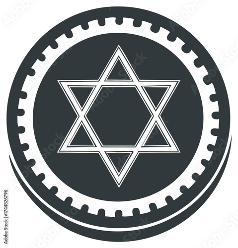 Stylized Star of David Emblem with Gear-Like Outer Ring