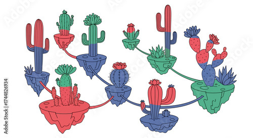 Colorful Cactus Islands - A Whimsical Desert Landscape.