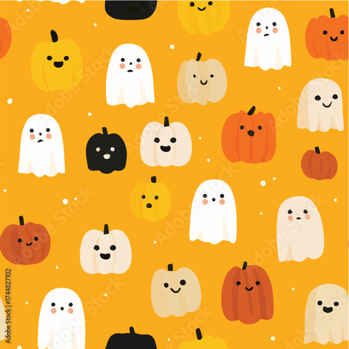 Cute Halloween seamless pattern, minimal vector illustration