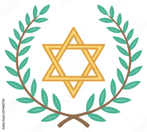 Star of David symbol framed by an olive branch wreath representing peace and faith