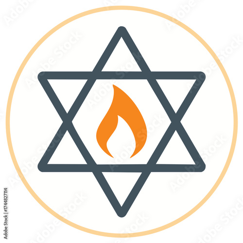 Star of David with a flame icon symbolizing Jewish faith and tradition