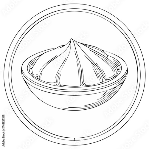 Black and White Dumpling in a Bowl Icon Food Illustration