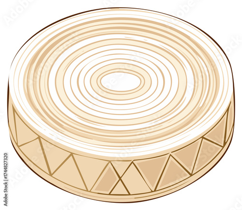 Round woven basket or pouf with a traditional ethnic geometric pattern vector illustration