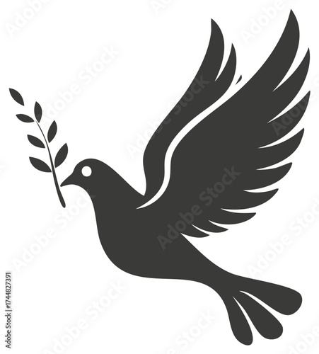 Dove Flying with Olive Branch Silhouette for Peace Symbol