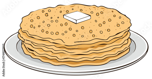 Cartoon Stack of Pancakes with Butter on a Plate Ready to Eat at Breakfast