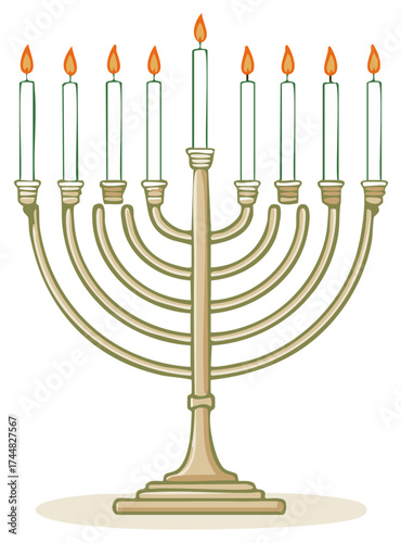 Animated menorah with eight lit candles and one unlit candle, symbolizing Hanukkah