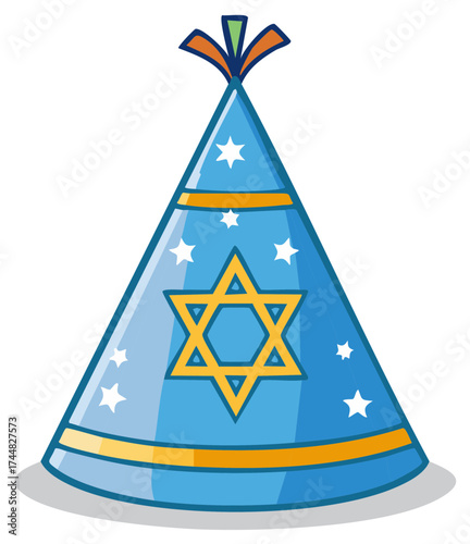 Blue Cartoon Jewish Holiday Party Hat with Star of David Celebration