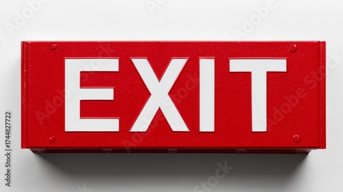 Red exit sign clear direction on white wall, red exit sign clearly indicates emergency egress path.