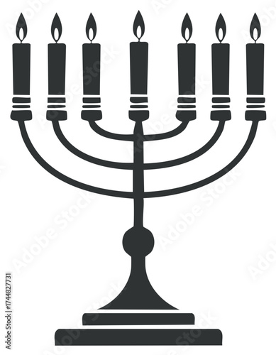 Menorah with Seven Lit Candles Symbolizing Jewish Holidays and Traditions Simple Black Vector Illustration