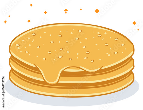 Delicious stack of breakfast pancakes with sweet syrup topping vector illustration