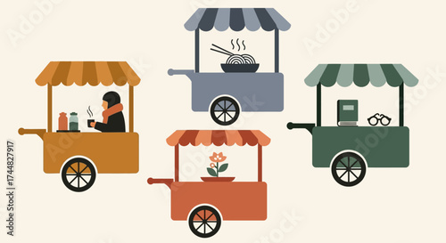 Colorful food carts showcasing diverse culinary offerings and vibrant street food culture.