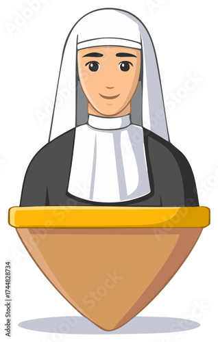 Smiling nun character bust in religious habit, a flat vector design avatar or church icon