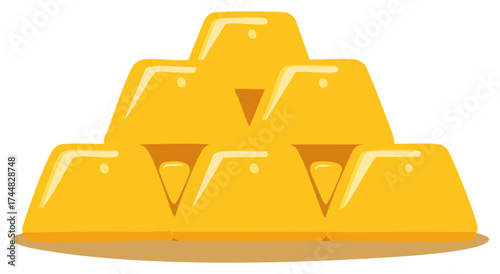 Stacked gold bars forming a pyramid, an illustration representing wealth, finance, investment, and prosperity.
