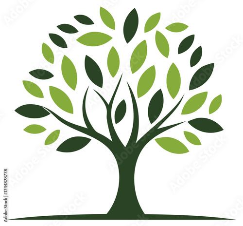 Vibrant green tree symbol with multiple leaves eco friendly nature and life concept artwork