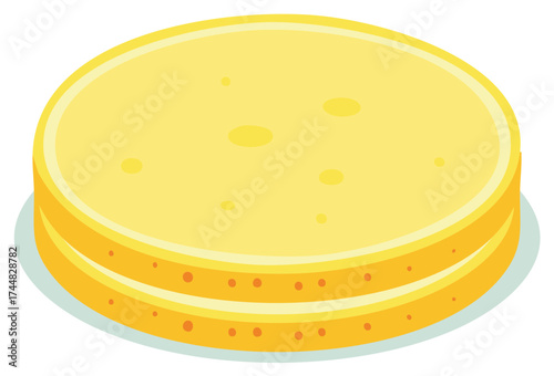 Stack of two pancakes on a light blue plate with some small spots