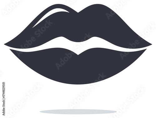 Minimalist glossy lips vector icon. Simple graphic symbol for beauty, makeup, and cosmetics.