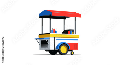 Colorful street food vendor cart illustration on white background.