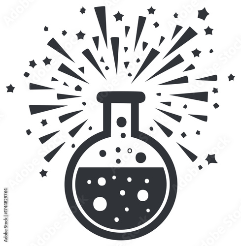 Laboratory Flask with Bubbles and Explosive Bursting Effect Decorative Illustration