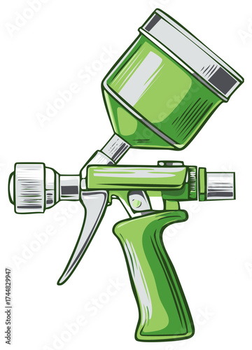 Green spray gun illustration, painting tools for construction and renovation jobs
