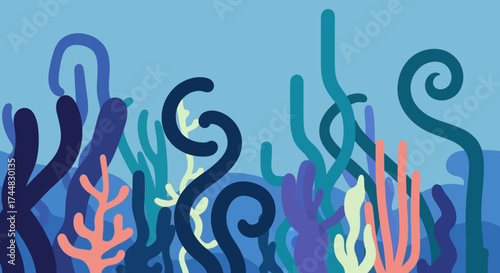 Colorful underwater plants and coral reef ecosystem.