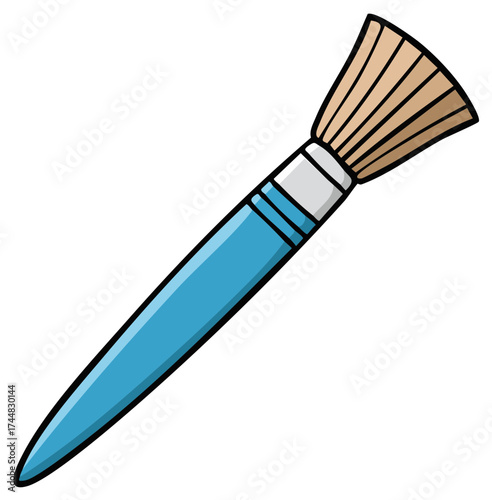 Illustrated blue handle brush used for painting artwork or applying makeup cosmetics