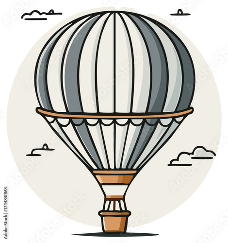 Whimsical Hand Drawn Hot Air Balloon Flying Sky Adventure Travel Concept