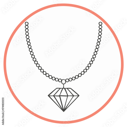 Elegant Diamond Pendant Necklace Illustration with Fine Chain and Pink Circle Frame Minimalist Style Fashion Jewelry