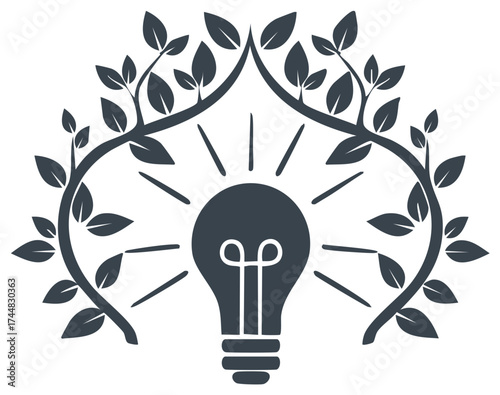 Lightbulb with growing branches and leaves symbolizing innovation and growth