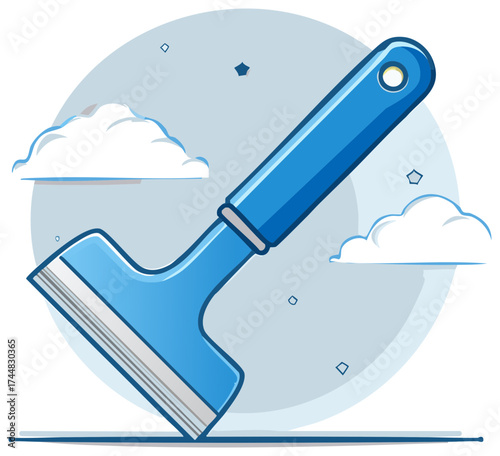 Blue Ice Scraper Car Window Cleaning Tool with Cloud Sky Background