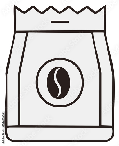 Simple coffee bag illustration featuring a coffee bean icon