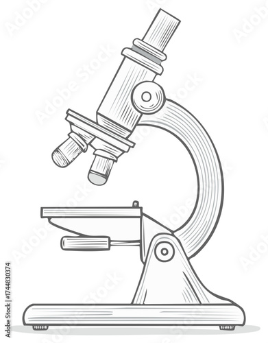 Monochrome Illustration of a Vintage Style Microscope for Medical or Scientific Use
