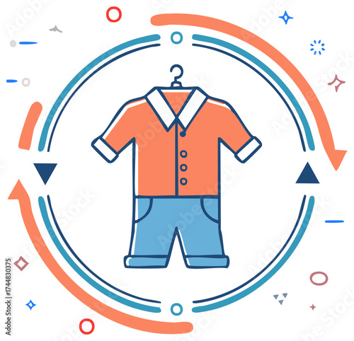 Sustainable fashion clothing cycle illustration for textile reuse