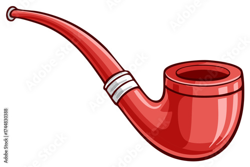 Old fashioned red smoking pipe cartoon vector illustration. Classic gentleman's tobacco accessory.