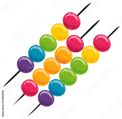 Colorful Candy Skewers Rows Sweet Food Delight Vector Illustration Graphic