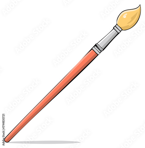 Illustration of painting brush with wooden handle and soft bristles for artistic creation