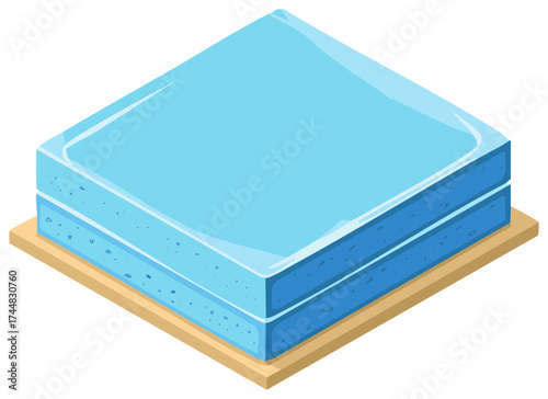 Isometric View of Soft Blue Gel Mattress Bedding Comfort and Support Illustration