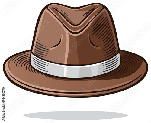 Classic brown fedora hat with stylish light band vintage headwear fashion accessory vector illustration