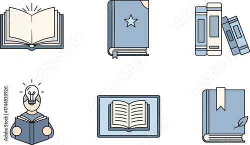 Book Icons – Knowledge and Learning Minimal Line Art Set