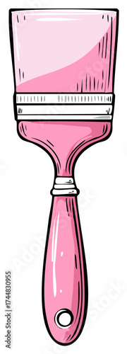Cartoon drawing of a pink paintbrush tool for home improvement and creative art projects