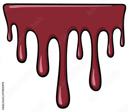 Illustration of dripping red paint or liquid with dark outlines and bright highlights